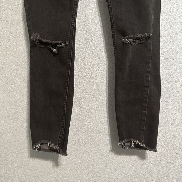 Free People Jeans Womens Size 25 Black Denim Pants Raw Hem Distressed 27x24 - Picture 3 of 8